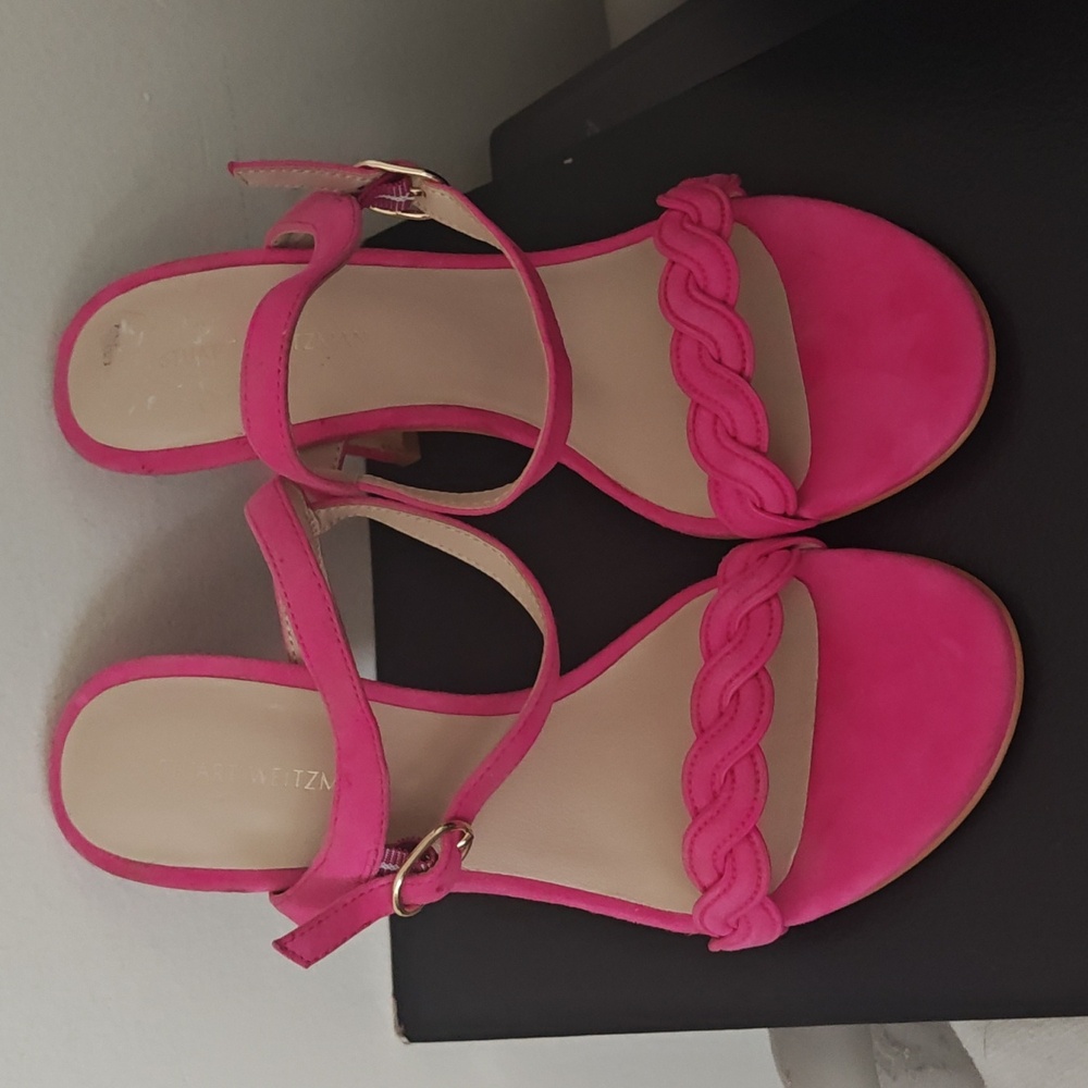 Stuart Weitzman Twistie Hot Pink/Magenta Suede Heeled Sandals